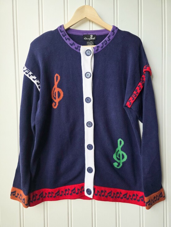 Coton D'or Sweaters - Vintage Coton D'or Musical Note Button Up Cardigan Sweater Purple Womens Medium